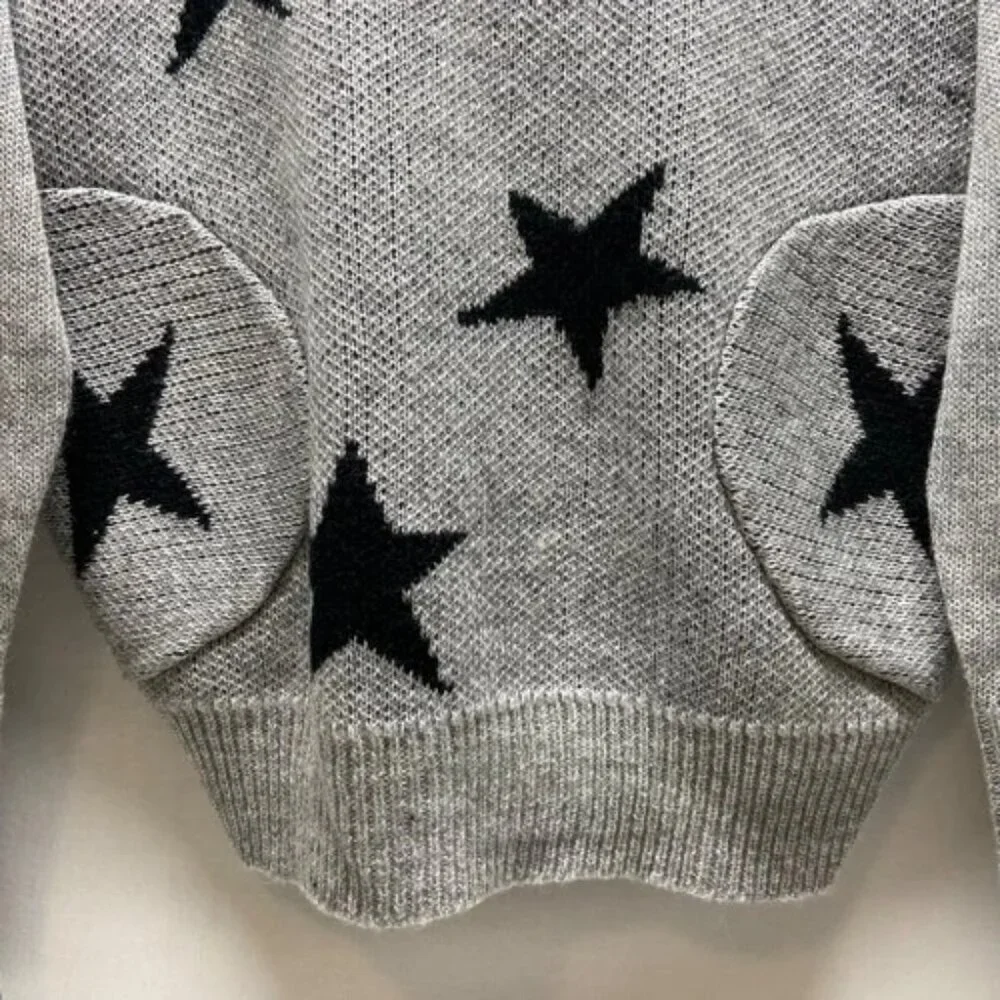 Vici Hooded Sweater Women's Small Gray Black Stars Knit Pullover‎ Nordstrom EUC